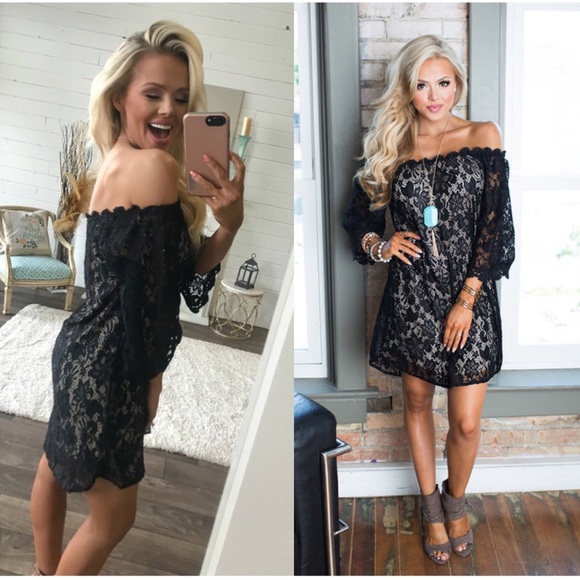 HOPE OFF THE SHOULDER BLACK LACE COCKTAIL DRESS - Picture 2 of 3